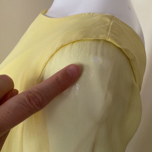 Vintage Lemon Yellow 60s/ 70s Maxi Chiffon Gown - Picture 13 of 16